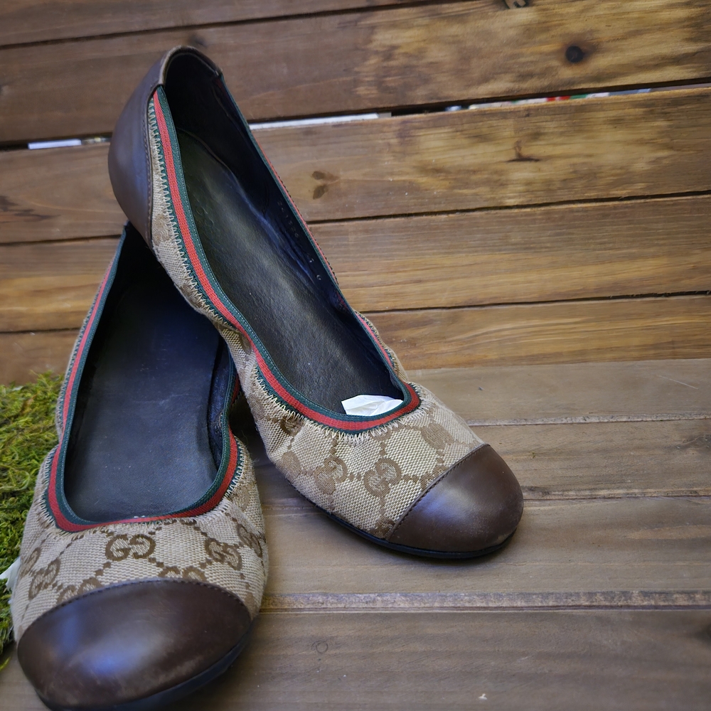 Gucci Women's Brown and Green Ballet Flats